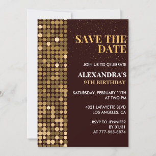9th birthday invitations Save the date Gold