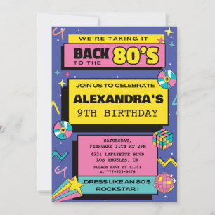 9th birthday invitations Throwback Retro 80s