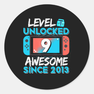 9th Birthday Level 9 Unlocked Video Gamer Classic Round Sticker