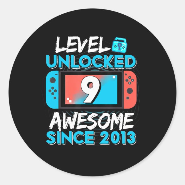 9th Birthday Level 9 Unlocked Video Gamer Classic Round Sticker (Front)