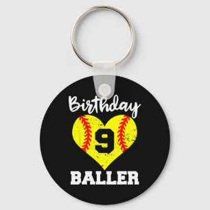 9th Birthday Ller Funny 9 Year Old Softll Player Key Ring