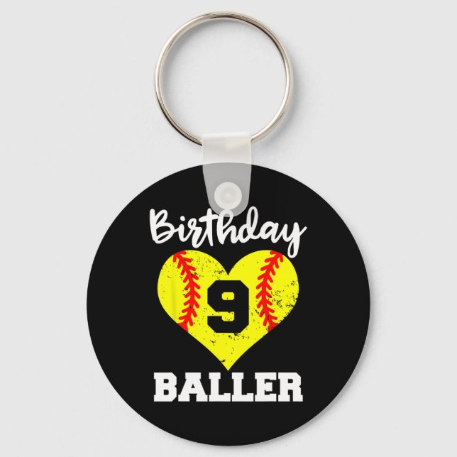 9th Birthday Ller Funny 9 Year Old Softll Player  Key Ring (Front)