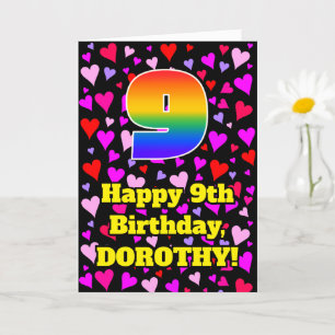 9th Birthday: Loving Hearts Pattern, Rainbow # 9 Card