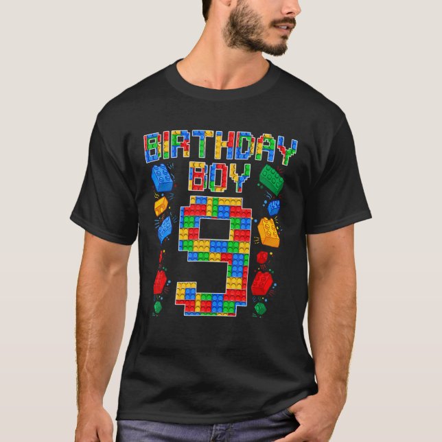 9Th Birthday Master Builder 9 Years Old Block Buil T-Shirt (Front)