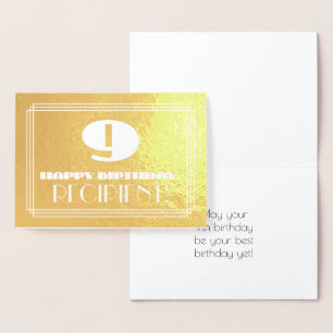 9th Birthday: Name + Art Deco Inspired Look "9" Foil Card