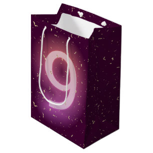 9th Birthday Neon Sign with Gold Confetti Medium Gift Bag