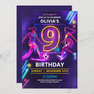 9th Birthday Neon Soccer Invitation