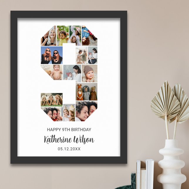 9th Birthday Number 9 Photo Collage Custom Picture Poster (Creator Uploaded)