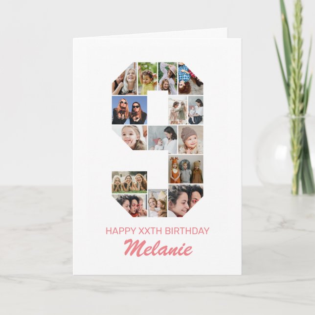 9th Birthday Number 9 Photo Collage Personalised Card (Front)