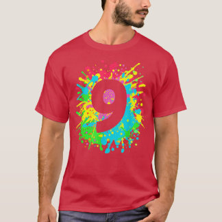 9th Birthday paint splashes  for kids, girls, boys T-Shirt