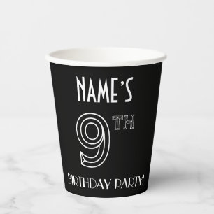 9th Birthday Party: Art Deco Style + Custom Name Paper Cups