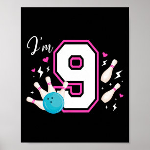 9th Birthday Party Bowling Girl Nine Year Old Bowl Poster