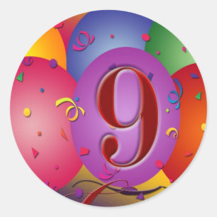 9th Birthday Party Colourful balloons Classic Round Sticker