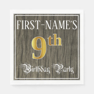 9th Birthday Party — Faux Gold & Faux Wood Looks Napkin