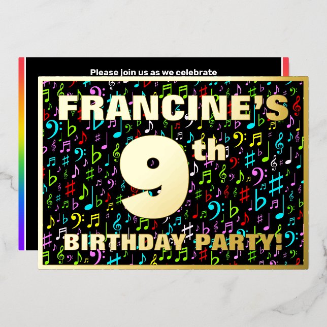 9th Birthday Party — Fun, Colourful Music Symbols (Front/Back)