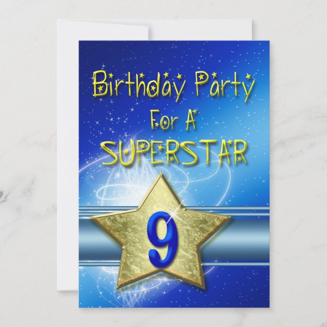 9th Birthday party Invitation for a Superstar. (Front)