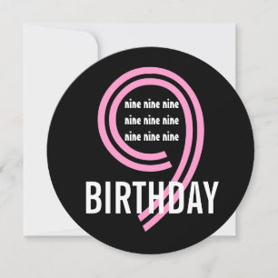 9th Birthday Party Modern Pink and Black W689B2 Invitation