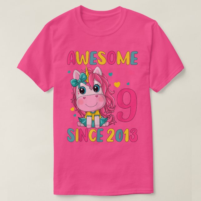 9th Birthday Party Unicorn Girl 9 Years Old Birthd T-Shirt (Design Front)