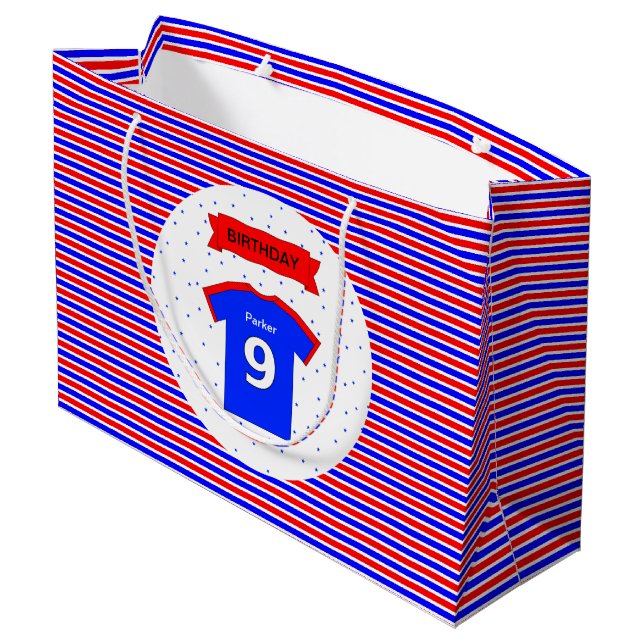 9th birthday personalised red blue large gift bag (Back Angled)