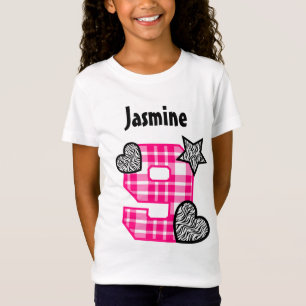 9th Birthday Plaid and Zebra Hearts 9 Year Old 10J T-Shirt