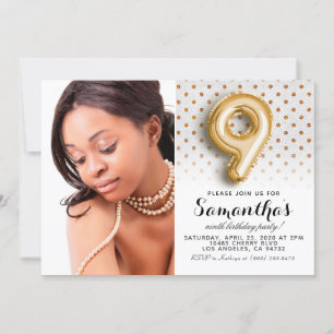 9th Birthday Polkadot Portrait Invitation