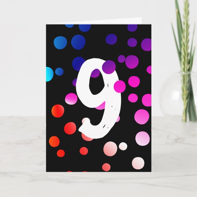9th Birthday Rainbow Dots on Black Card (Front)