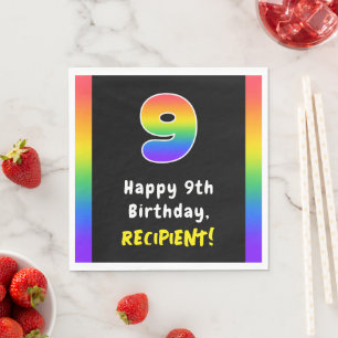 9th Birthday: Rainbow Spectrum # 9, Custom Name Napkin