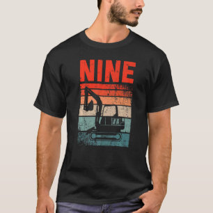 9th Birthday Retro Excavator Construction Vehicle T-Shirt