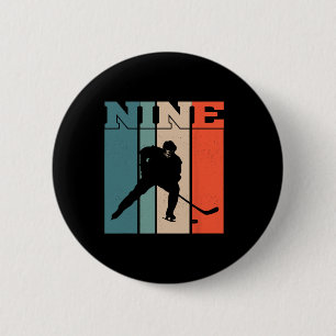 9th Birthday Retro Ice Hockey 9 Years Old Boy Girl 6 Cm Round Badge