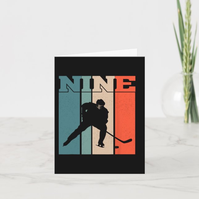 9th Birthday Retro Ice Hockey 9 Years Old Boy Girl Card (Front)