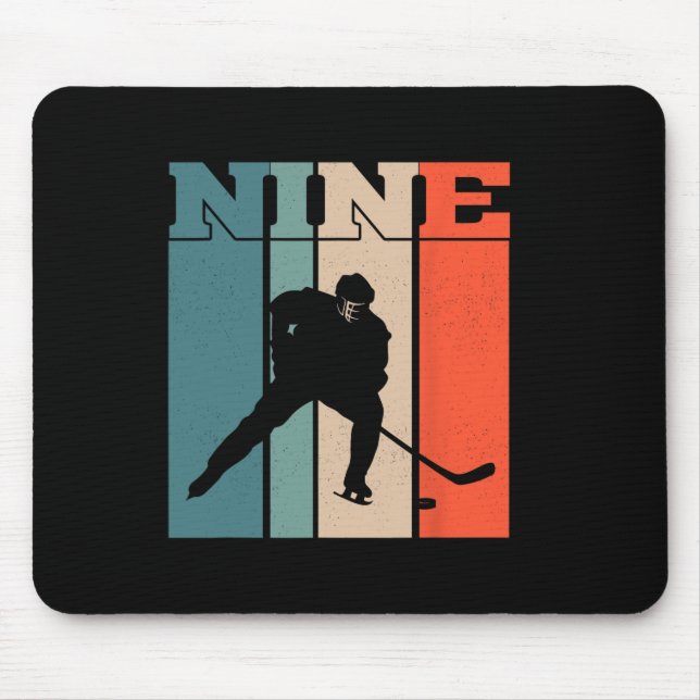 9th Birthday Retro Ice Hockey 9 Years Old Boy Girl Mouse Mat (Front)