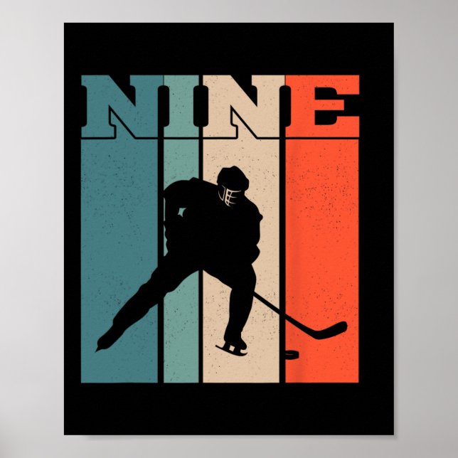 9th Birthday Retro Ice Hockey 9 Years Old Boy Girl Poster (Front)