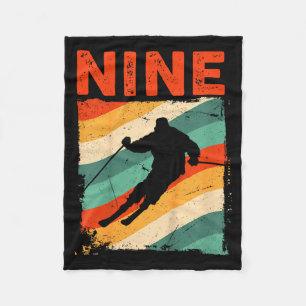 9th birthday retro ski skiing 9 year old boys girl fleece blanket