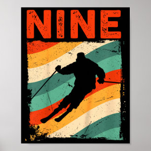 9th birthday retro ski skiing 9 year old boys girl poster