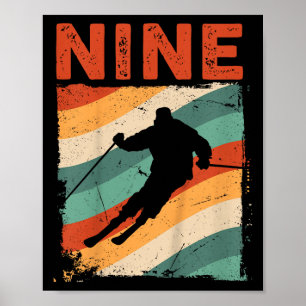 9th Birthday Retro Ski Skiing 9 Year Old Boys Girl Poster