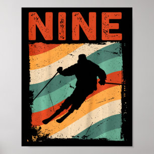 9th Birthday Retro Ski Skiing 9 Year Old Boys Girl Poster