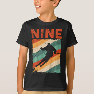 9th Birthday Retro Ski Skiing 9 Year Old Boys Girl T-Shirt