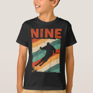 9th Birthday Retro Ski Skiing 9 Year Old Boys Girl T-Shirt