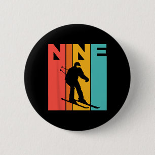 9th Birthday Retro Skiing 9 Year Old Boys Birthday 6 Cm Round Badge