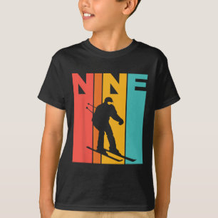 9th Birthday Retro Skiing 9 Year Old Boys Birthday T-Shirt
