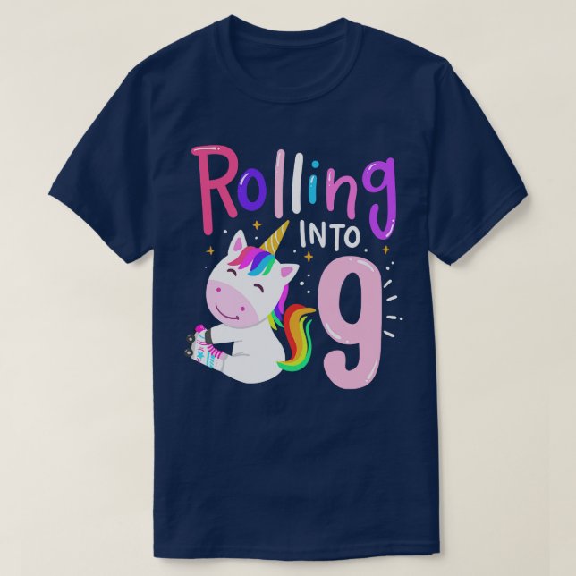 9th Birthday Roller Skate Unicorn T-Shirt (Design Front)