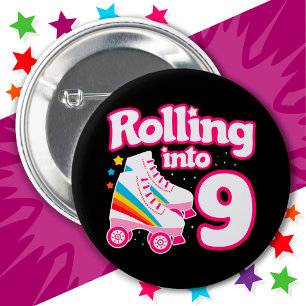 9th Birthday Roller Skating 9 Years Old Skate 6 Cm Round Badge