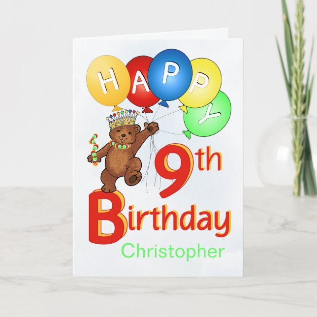 9th Birthday Royal Teddy Bear Card (Front)