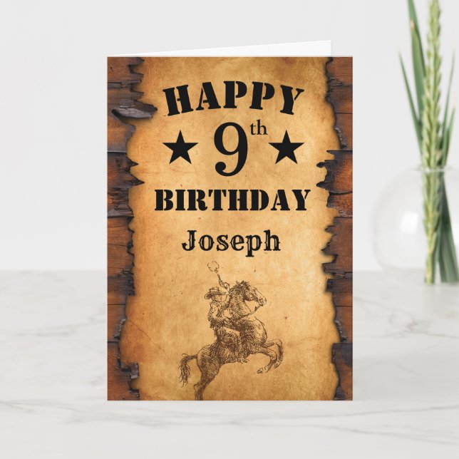 9th Birthday Rustic Country Western Cowboy Horse Card (Front)