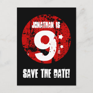 9th Birthday Save the Date Red Black Grunge A01H Announcement Postcard