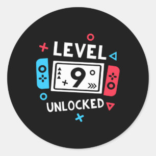 9th Birthday Shirt Boy Level 9 Unlocked Video Game Classic Round Sticker