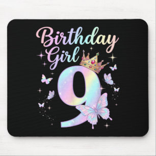 9th Birthday Shirt Girl Nine 9 Year Old Butterfly Mouse Mat