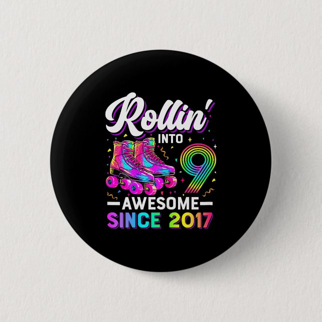 9th Birthday Shirt Girl Nine 9 Year Old Roller Ska 6 Cm Round Badge (Front)