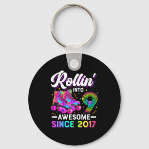 9th Birthday Shirt Girl Nine 9 Year Old Roller Ska Key Ring