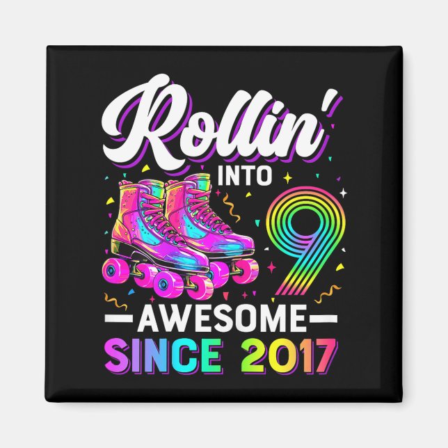 9th Birthday Shirt Girl Nine 9 Year Old Roller Ska Magnet (Front)